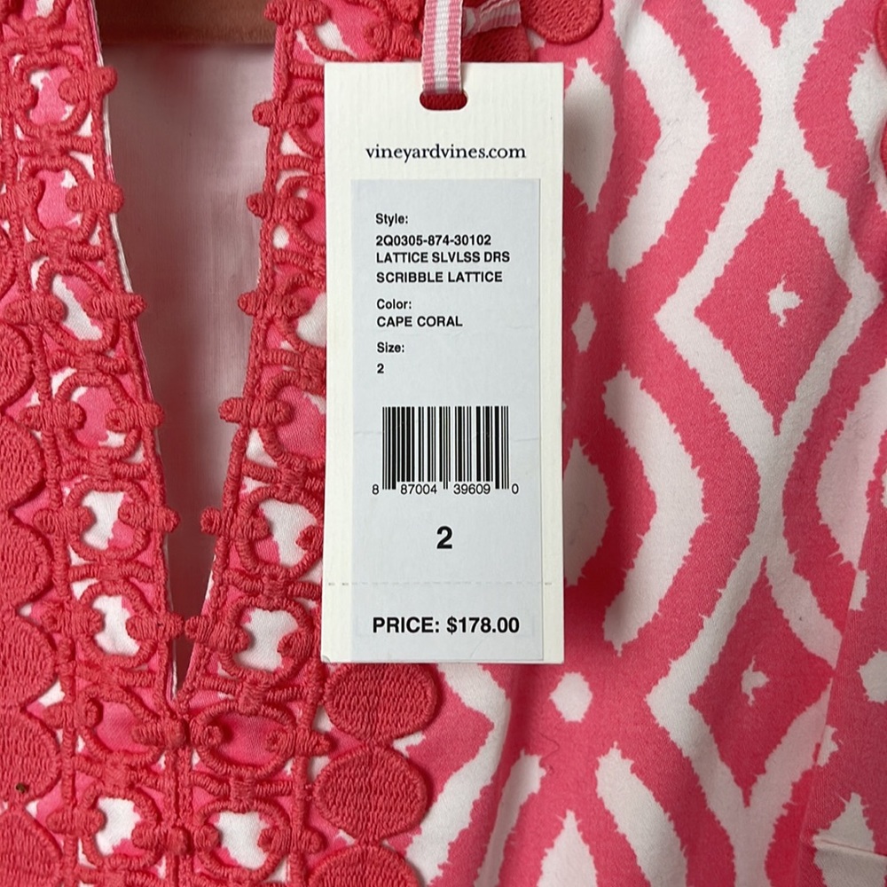NEW Vineyard vines coral Embroidered lettice dress size 2 - Picture 5 of 6